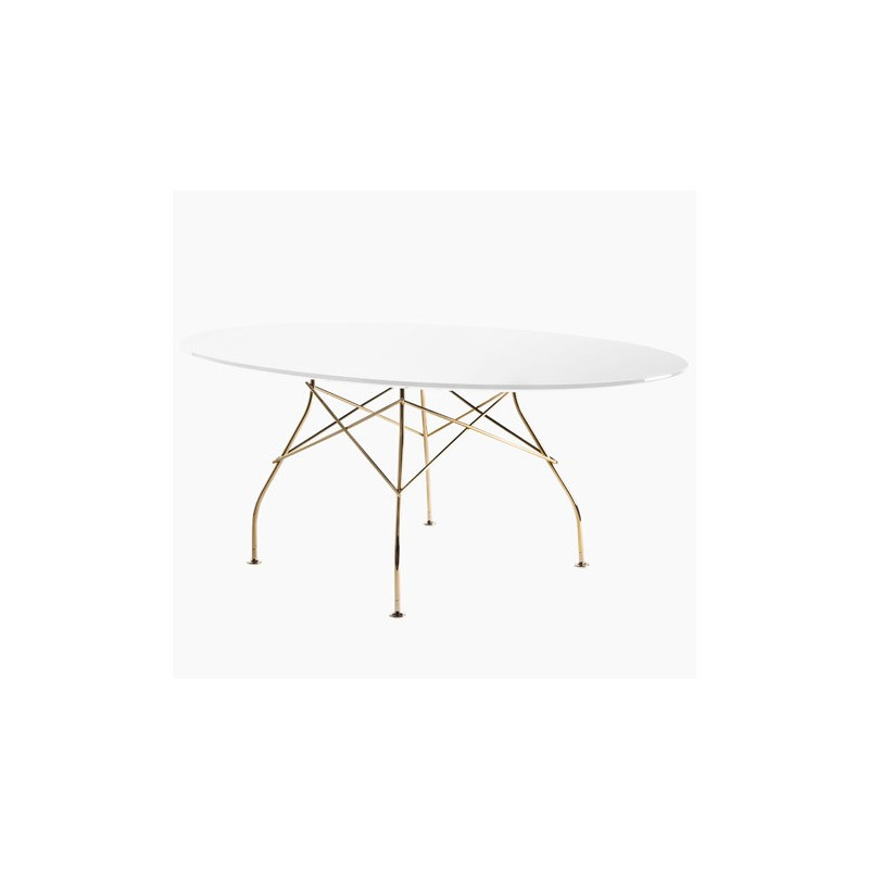 TAble Glossy / plateau ovale en verre / structure doré