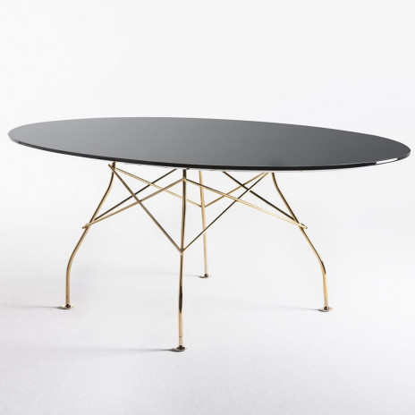 TAble Glossy / plateau ovale en verre / structure doré