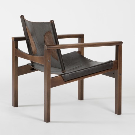 PEGLEV - Fauteuil en cuir et bois massif