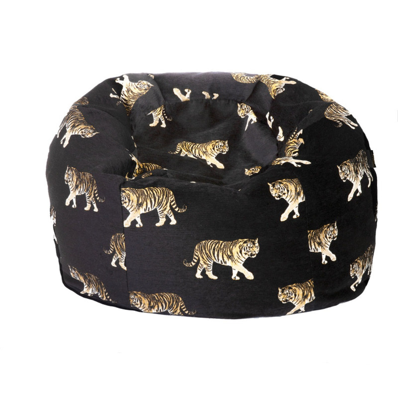 Pouf en velours noir brodés tigres