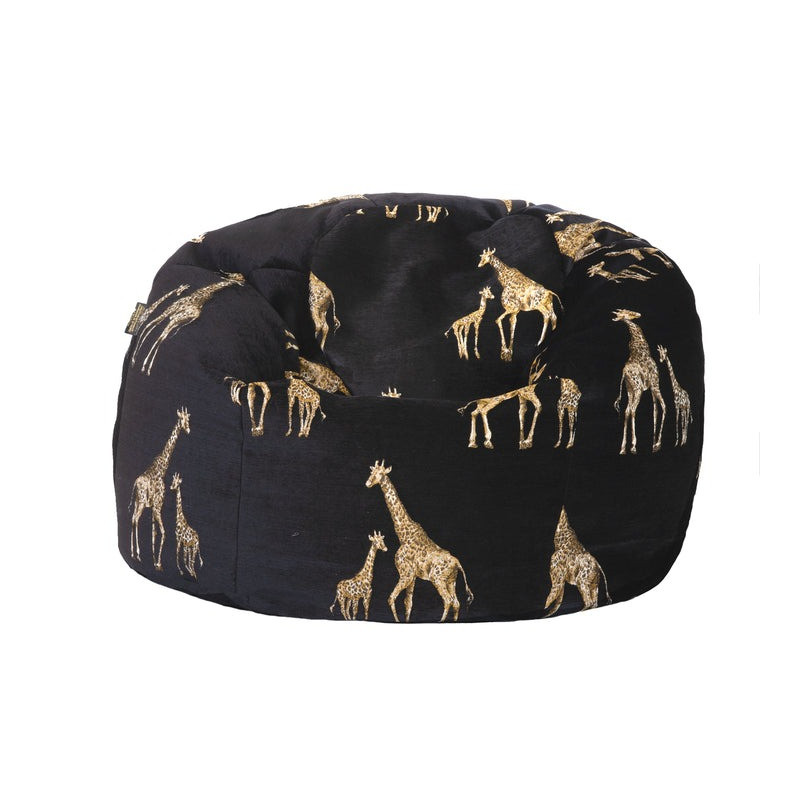 Pouf en velours noir brodés giraffes