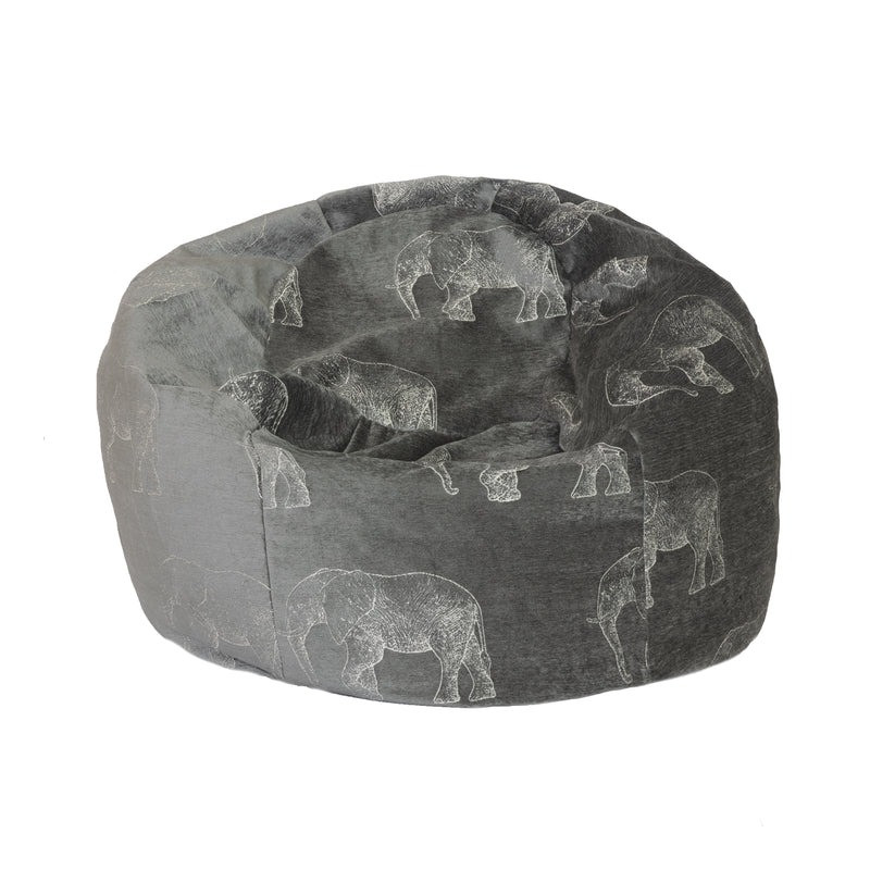 Pouf en velours gris brodés éléphants