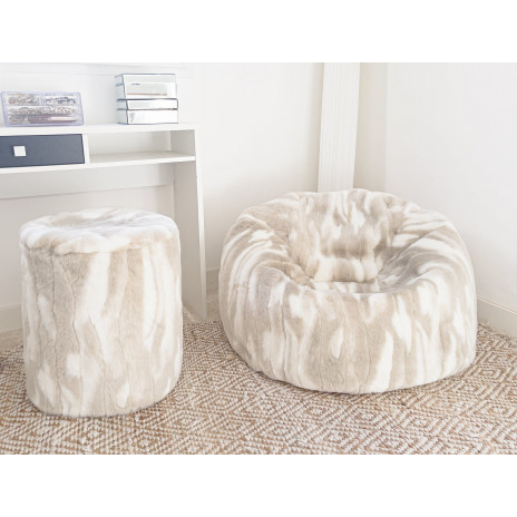 Pouf XL en fausse fourrure Beige