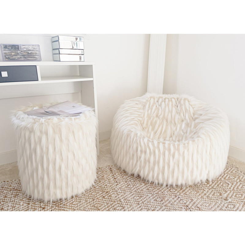 Pouf XL en fausse fourrure Blanc