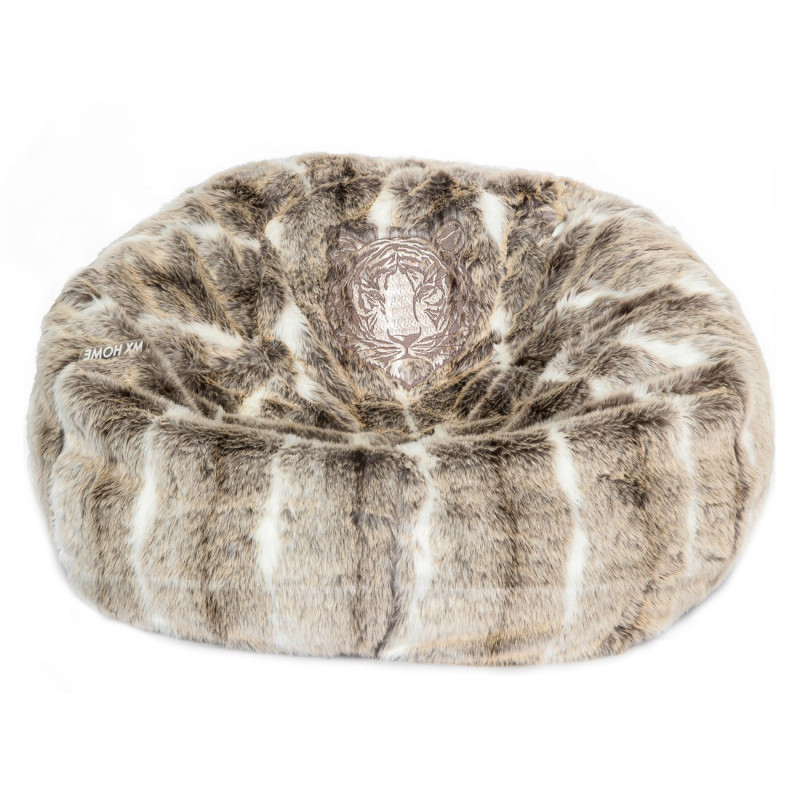 Pouf XL brodé en fausse fourrure Marron